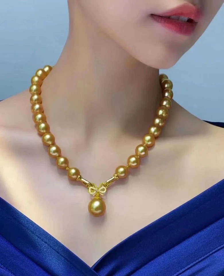 Collar de perlas redondas del Mar del Sur AAAA9-10 mm + 12 mm 16/36 pulgadas 14 k Foto 2 de 4