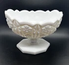 Vintage 1950's Kemple "Toltec" White Milk Glass Oval Footed Compote Bowl Dish