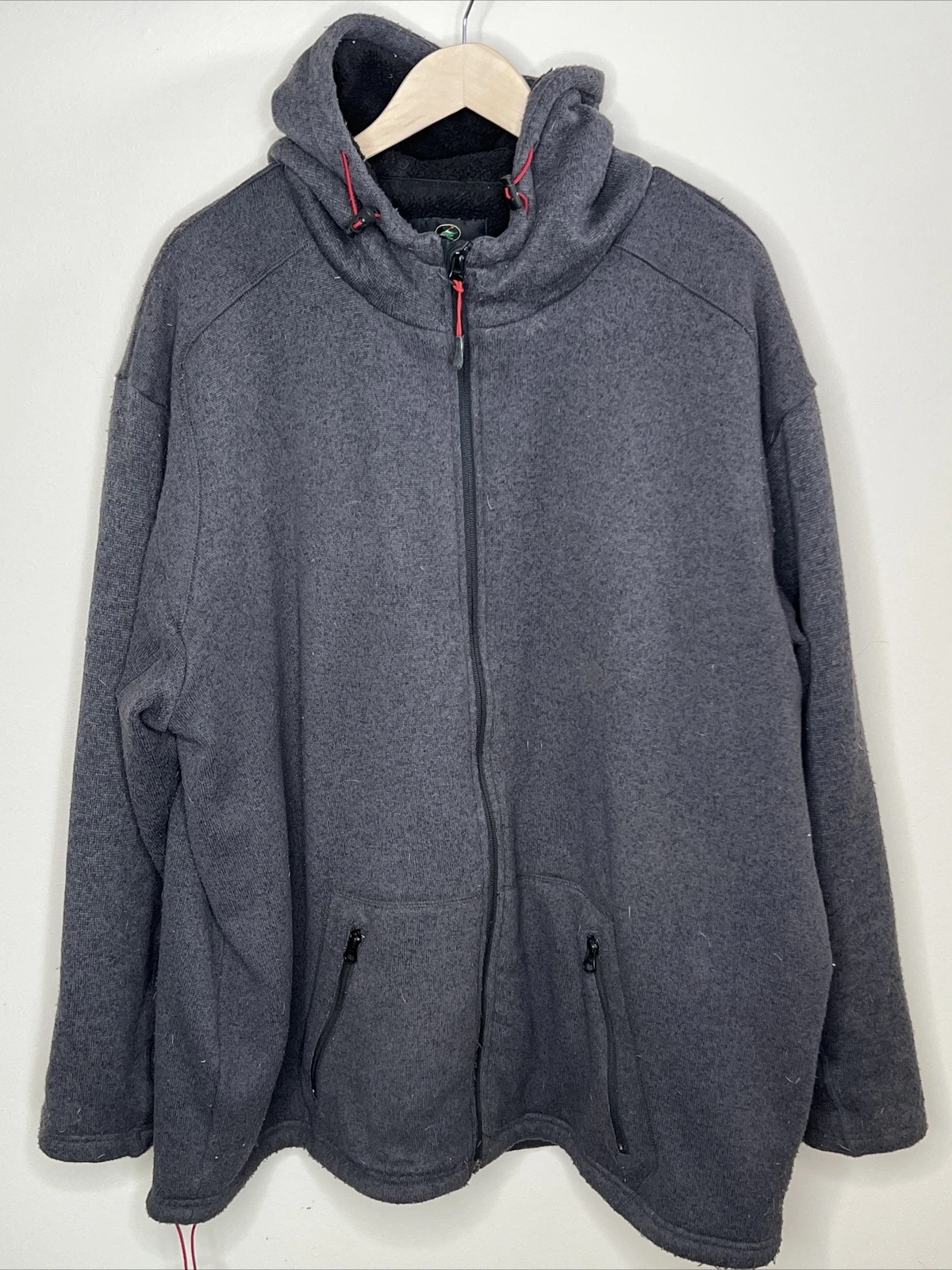 RedHead Men’s Fleece Jacket Gray Full Zip Pockets & Hood Size 2XL