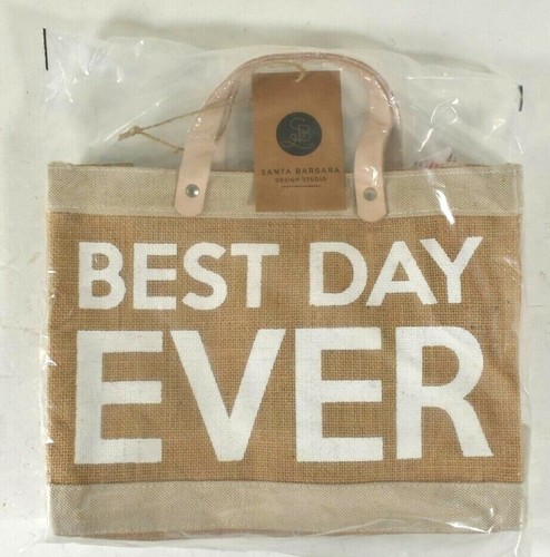 Santa Barbara Best Day Ever Mini Market Tote Hold Everything Burlap Bag F2885 - 第 1/5 張圖片