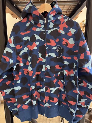 A Bathing Ape BAPE Head Hoodie Blue Multi Camo Swarovski Full Zip