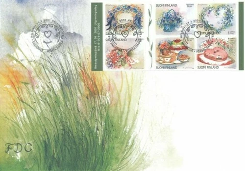 FLOWERS Friendship Love Valentines CAKE  BOQUET FINLAND BOOKLET 2001 FDC  UNADDR