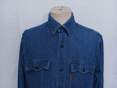 Vtg 70s Levi's Orange Tab Denim Jean Work Shirt Black Button