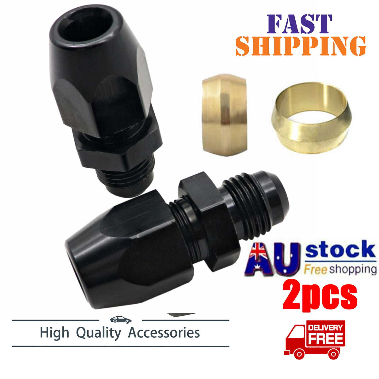 2X 6AN Male To 3/8' Tube Hardline Fuel Line Adapter Fitting Tubing compression