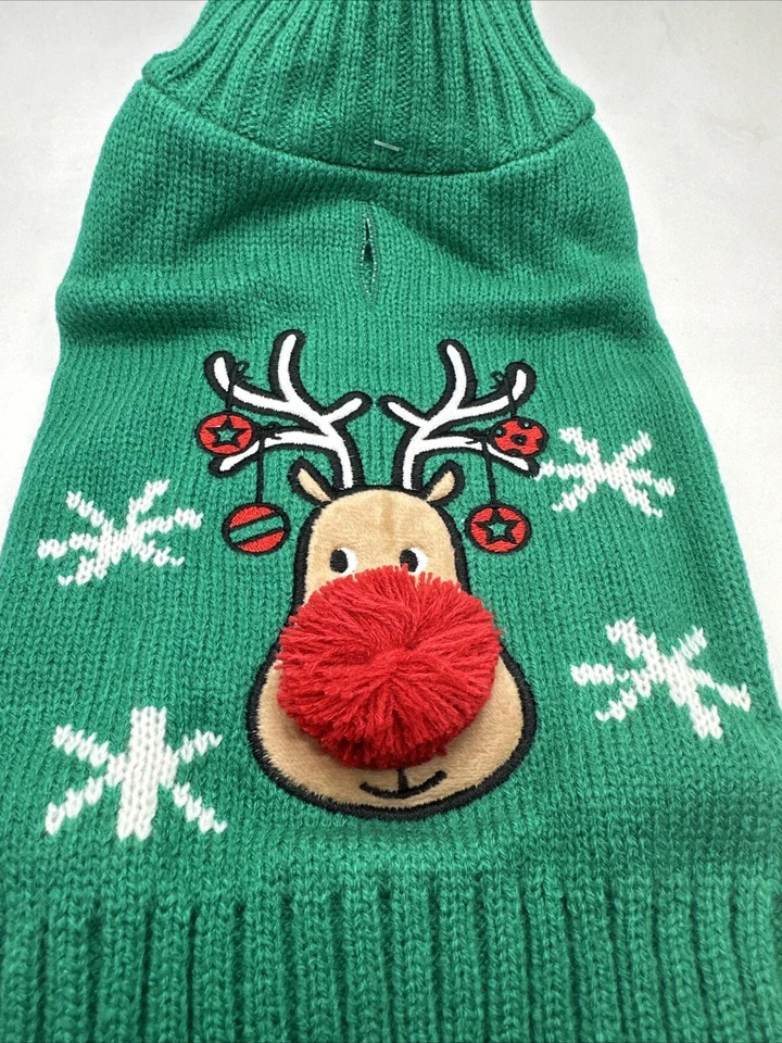 Duke & Daisy Green Christmas "Reindeer" Dog Sweater Sz XS 9-11” Length NWT - Image 4 of 4