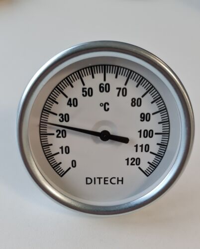 Bimetall Thermometer Stahlblech 120° Ø 80 mm axial 40mm Tauchhülse - Bild 1 von 3