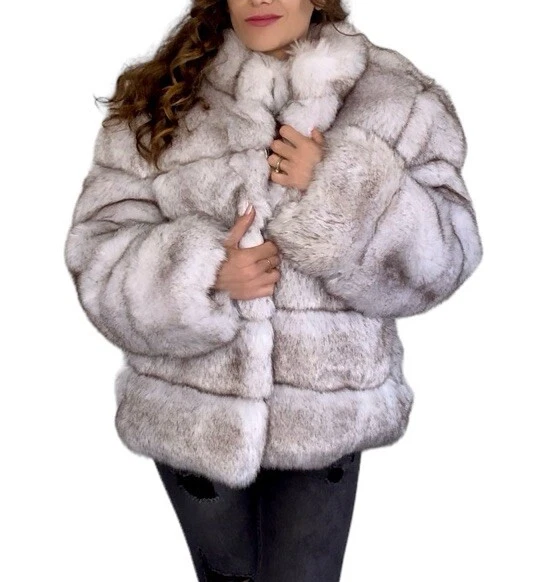 RAVE FESTIVAL PARTY Faux Fur Jacket Gray Puffer Zip Up Coat Furry Oversized Sz L