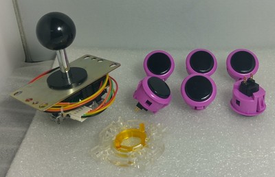 Set 6-Japan Sanwa Mix Buttons Violet Black & Black Joystick GTY Arcade Parts
