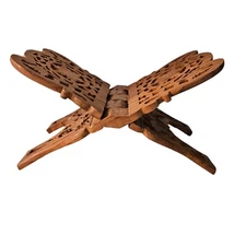 Hand-carved Boho Style Book  Bible Holder Folding Stand Display Flower Carving
