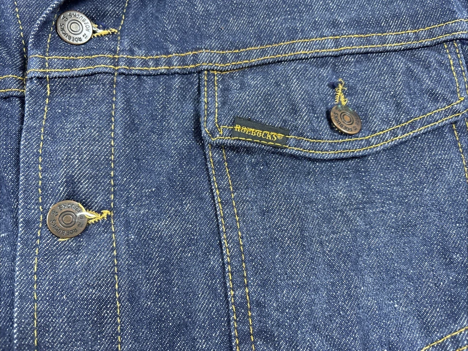 VINTAGE 70s Sears Genuine Roebucks Selvedge Denim Dark Jean Jacket Men 42 - Image 3 of 4