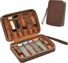 Portable Leather Watch Band Storage Case Holds 12 Watch Straps, Travel Organizer