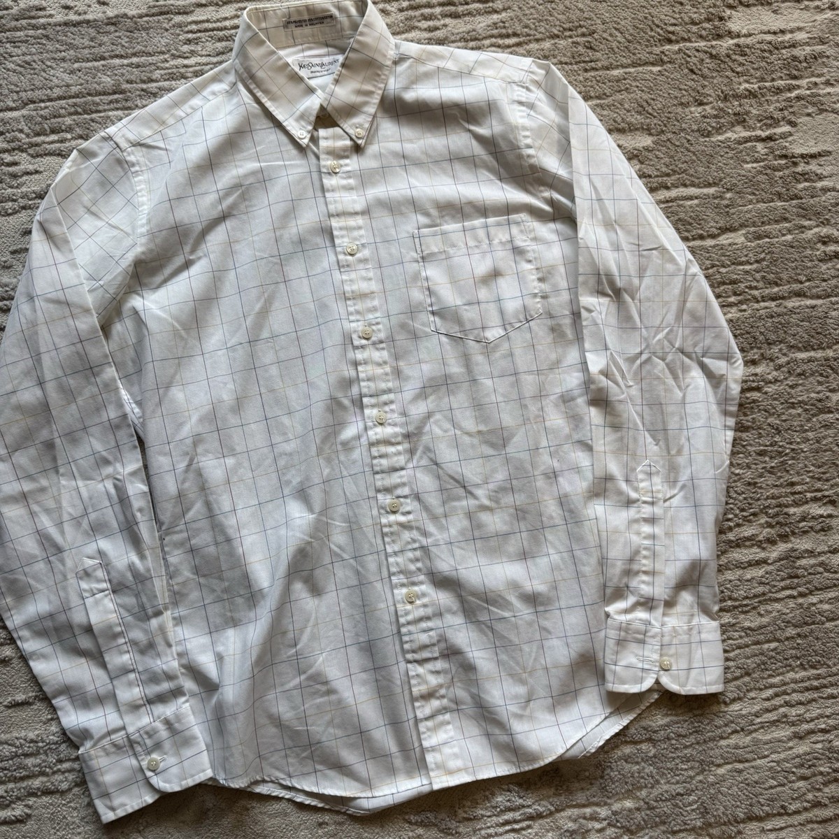 Vintage 70s Yves Saint Laurent Striped Button Up Dress Shirt Men