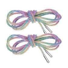 2pcs Rhinestone Shoe Laces with Net 55" for Shorts Sneakers, Rainbow Colored
