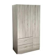 ARMADIO IN LEGNO CON 3 ANTE E 2 CASSETTI RIPIANI INTERNI, OLMO 90 X 42 X 180 CM