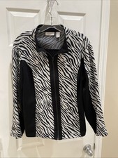 Chicos Weekends Zip Jacket Black White Animal Print Long sleeve Sz 2 Gorgeous