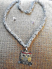 VTG. CUTE RED/PINK/BLUE/SILVER LG. OWL PENDANT NECKLACE/PINK STAR EARRINGS SET — photo 4