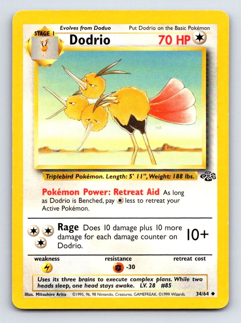 Dodrio 34/64 Uncommon Jungle Pokemon Unlimited Lightly Played