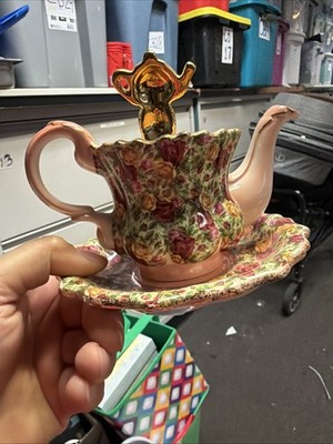 RARE Royal Albert Old Country Roses Small Chintz Cats Mini Teapot