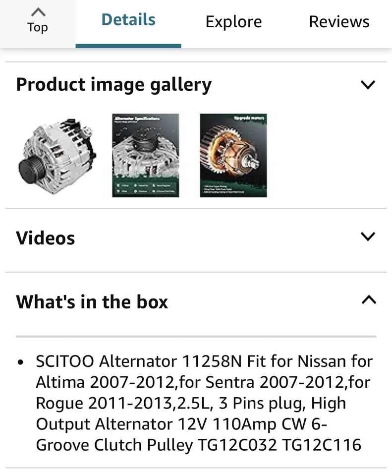 Alternador 11258N Nissan para Altima 2007-12 Sentra 2007-12 Rogue 2011-13 2,5 L Foto 4 de 4