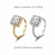 Engagement Ring Halo Cushion Cut Zircon Gold Silver Crystal Promise Fashion Gift