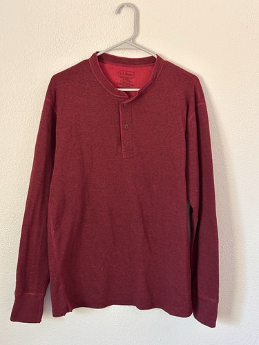 L.L. Bean Henley Hemd Herren Medium Rot Wollmischung Langarm River Driver Canada