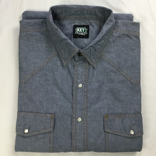 Key Herren Hemd 2XLT Kurzarm Classic Blau Chambray Pearl Snap Western Cowboy