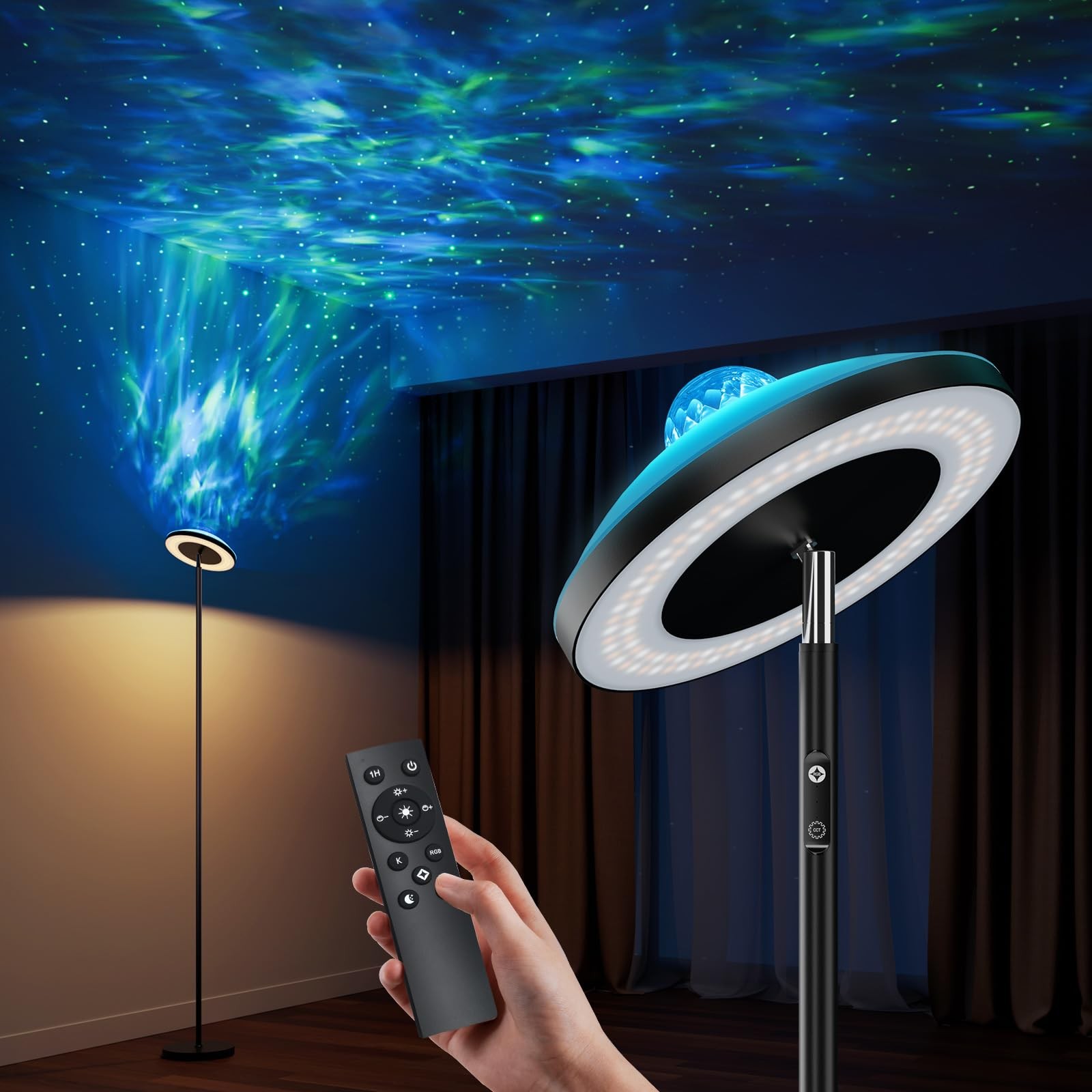 Lampadaire projecteur aurore boréale anti-stress avec télécommande