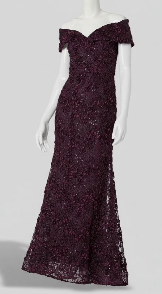 Xscape Women's Purple Off The Shoulder Textured Lace Dress Size 8