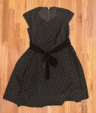 Marc by Marc Jacobs Black Polka Dot Velvet A-Line Skirt Bow Accent Zip Size 8