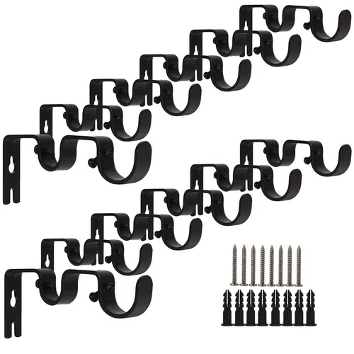12 PCS Double Curtain Rod Brackets, Heavy Duty Curtain Rod Holder for Double ...