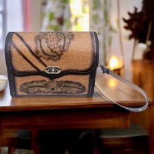 Vintage Hand Tooled Tan Leather Shoulder Crossbody Purse Western Rockabilly  