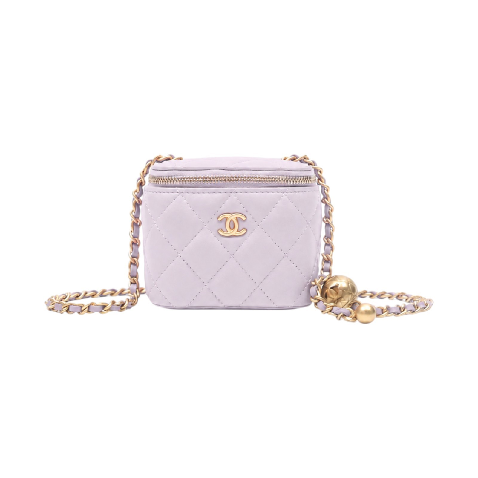 CHANEL Pre-Owned 2021 Pearl Crush Mini Vanity With Chain Light Purple Lambskin