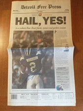 CHARLES WOODSON SIGNED NEWSPAPER FOR PERFECT SEASON, ROSE BOWL, HEISMAN, HTF