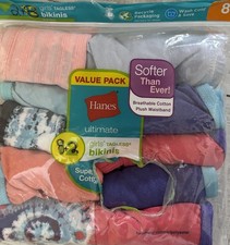 NEW Open Pkg Girls' Hanes Size 8 Ultimate Cotton Bikini Underwear 8pk  2 Briefs