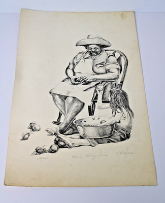 Signed Numbered Lithograph ''Peach Peeling Time'' Southern Artist C.H. Wynne 20x13