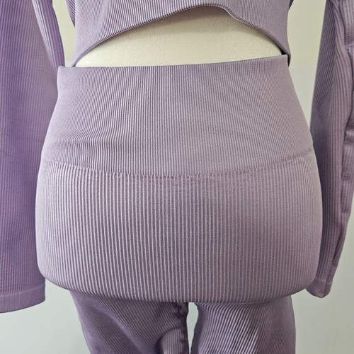 2-Piece Spandex Size OS Light Purple Ribbed Long-Sleeved Crop Top and Matching L - Picture 11 of 22