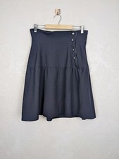 Marni Ladies Wool Navy Blue A-Line Mini Skirt Button Detail High Waist Size 40