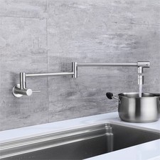 Brushed Nickel Kitchen Pot Filler Folding Tap Swing Arm Cold Water Only Faucet