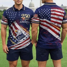 Mens Patriotic Polo Shirt 4th of July 250 Yea...