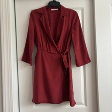 MANGO MNG Suit Burgandy Wrap Mini Dress Modal Sz 4 Career Office Work