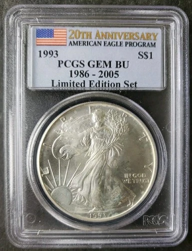 1993 $1 American Silver Eagle Dollar PCGS Gem BU