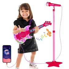 Guitar and Microphone Play Set for Girls,Karaoke Machine with Music Light,Mic...