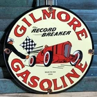 VINTAGE 1939 DATED GILMORE GASOLINE RECORD BREAKER PORCELAIN GAS OIL SIGN