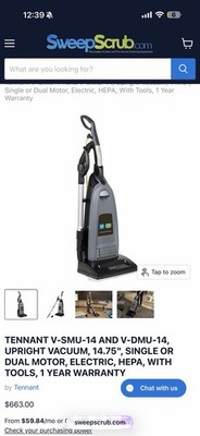 Tennant 1060829 Upright Vacuum, 14 in Path, HEPA, Bagged, Corded, 16 lb