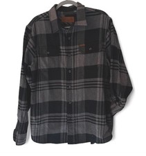 Orvis Men's L Big Bear Heavyweight Flannel Shirt Jacket Gray Black Plaid Shacket