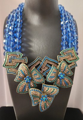 Heidi Daus ''Gotta Have It'' Blue Angular Flower Necklace SIGNED *DEFECT*