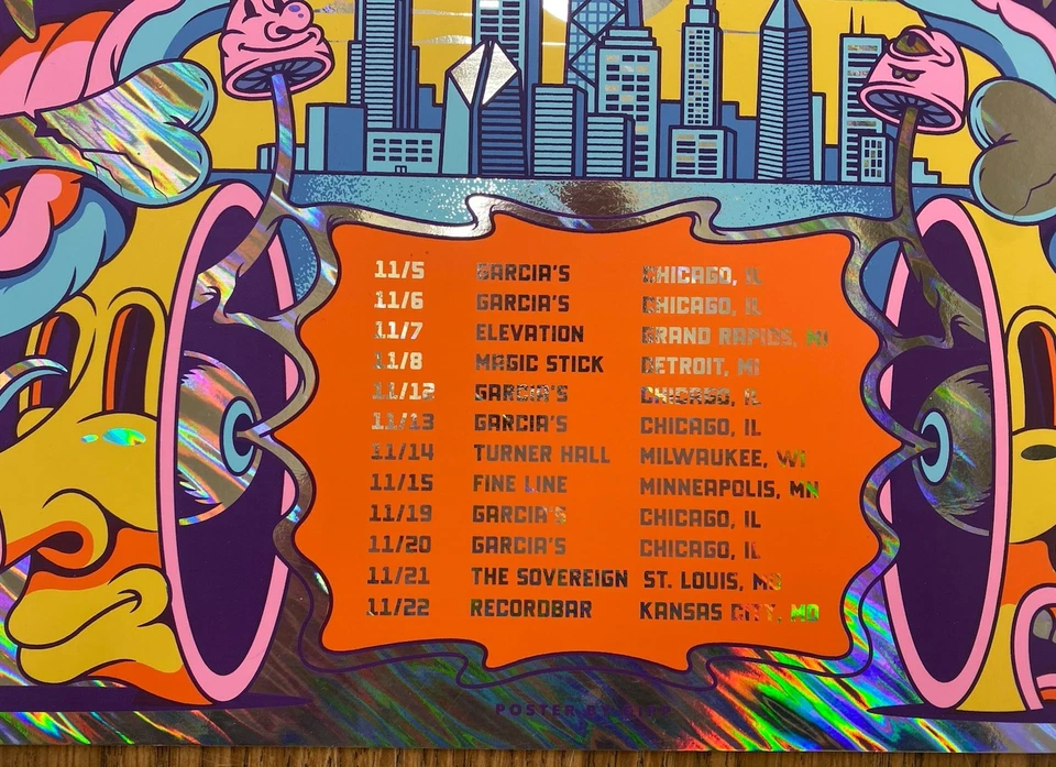 Póster de concierto de papel aluminio auténtico Dogs In A Pile autografiado gira Midwest 2025 Foto 2 de 3