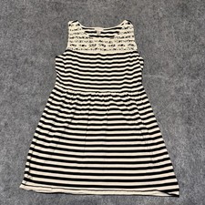 Loft Womens Lace Dress Size Lp Petites Beige Black Striped Lace Crochet Yoke