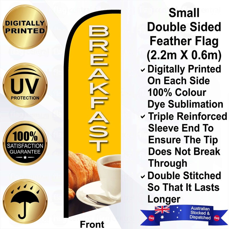F - BREAKFAST Deluxe Double-Sided Yellow 2.7m Feather Flag / Banner Kit with Pole Set, Galvanised Steel Ground Spike and a Free Carry Bag - 1