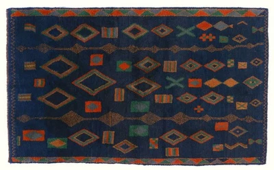 Gabbeh Nomadenmuster Teppich 120x180 Handgeknüpft Blau Streifen Orientalisch - Bild 1 von 4